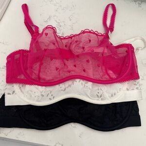 PINK Victoria Secret Lace Bralette Set - Pink, White, Black